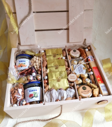 Великий подарунковий набір з чаєм, медом та горіхами - Подарочный набор с чаем, медом, орехами и сладостями №348