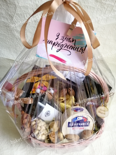 Подарочная корзина с конфетами, кофе, сыром и сухофруктами №264