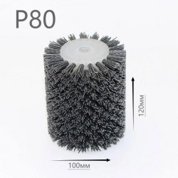 Нейлоновая щетка валик спиральная Д100 P80, по дереву на шлифмашину 9741 для браширования и зачистки плоских поверхностей из древесины MEGIX