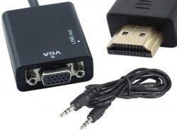 Конвертер hdmi vga с аудио Активный, переходник со звуком HDMI to VGA+3.5 audio (от HDMI на VGA) Активный