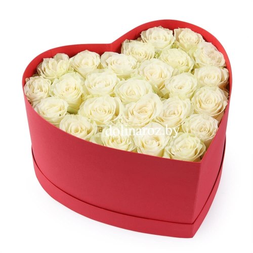 Цветы в коробке "Белое сердце" 25 роз