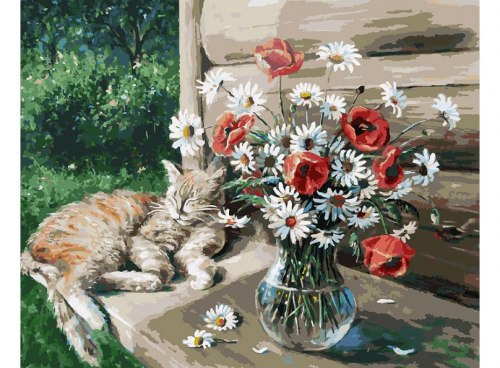 Картина для раскрашивания по номерам "Дачная жизнь кота Василия" (40*50)