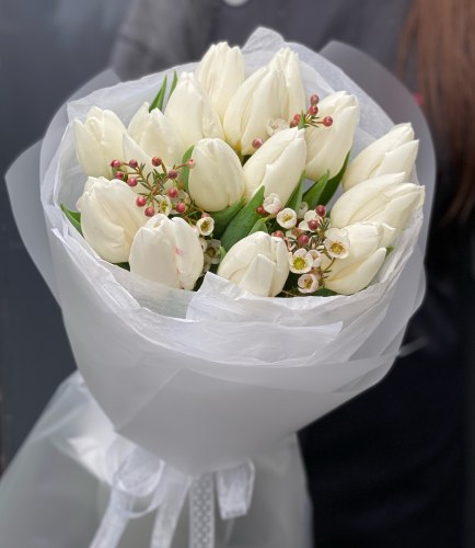 Букет тюльпанов "Белый хамелациум"