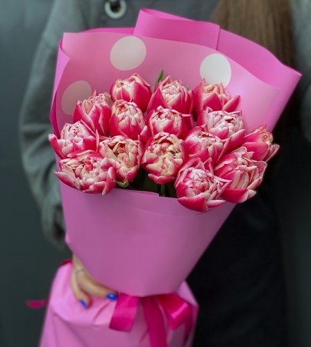 Букет тюльпанов "Розовый пион 15"