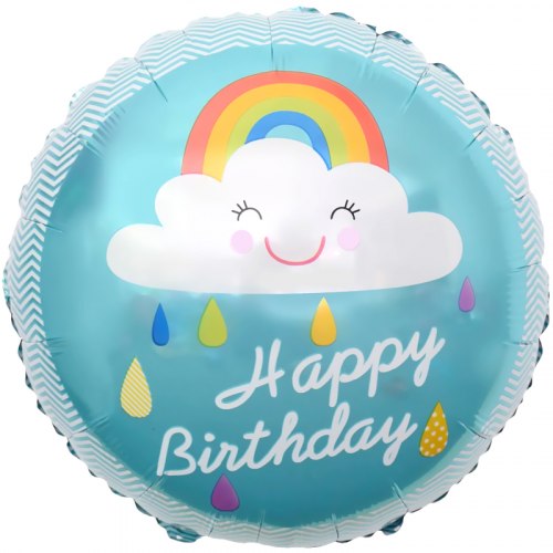 Фольгированный шар "Круг, С Днем Рождения! (облако и радуга)" 18″ (46 см)