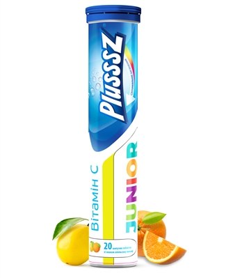PLUSSSZ Junior+вітамін С, шипучі таблетки зі смаком апельсину-лимону Польскі Лек АТ