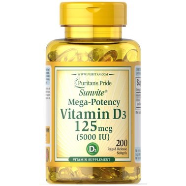 Витамин D3, Vitamin D3 5000 IU Puritan's Pride 200 Softgels