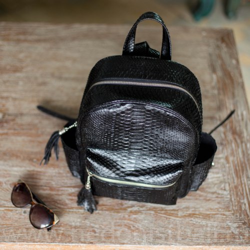 VANESSA рюкзак из натуральной кожи питона черный лакированный