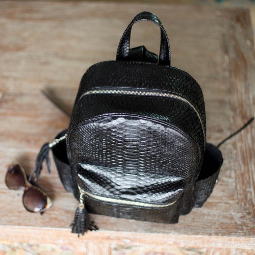 VANESSA рюкзак из натуральной кожи питона черный лакированный