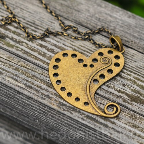 Ожерелье с сердцем на цепочке большое, металл, бронзовый цвет