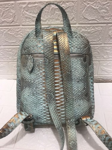 Рюкзак из натуральной кожи питона VALERIE голубой с бронзовым напылением