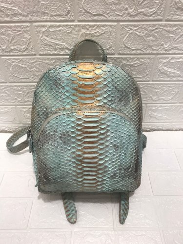 Рюкзак из натуральной кожи питона VALERIE голубой с бронзовым напылением