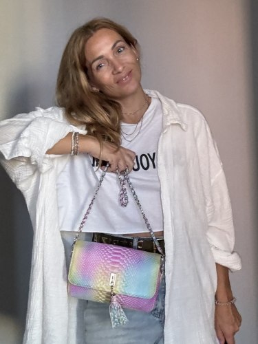 Сумка crossbody из натуральной кожи питона MIDI с кисточкой rainbow