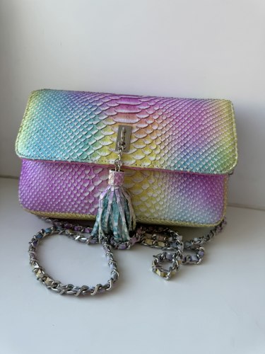 Сумка crossbody из натуральной кожи питона MIDI с кисточкой rainbow