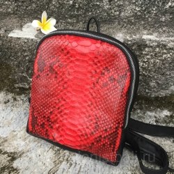 Рюкзак из натуральной кожи питона SIMONE черный с красным