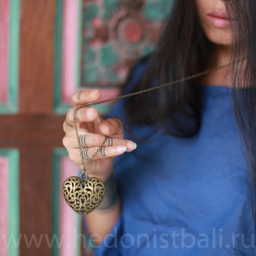Ожерелье с сердцем на цепочке, металл, бронзовый цвет