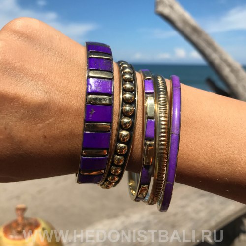 Комплект браслетов фиолетовый с золотым