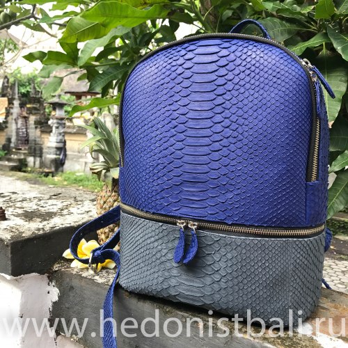 Рюкзак из натуральной кожи питона MICHELE двухцветный сине-серый