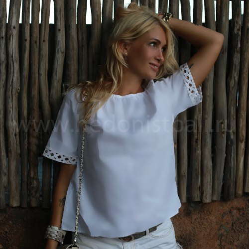 Блузка с вышитыми рукавами MAGNOLIA белая размер M/L