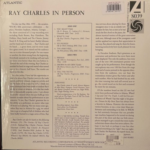 Виниловая пластинка RAY CHARLES - In Person (Analogue)