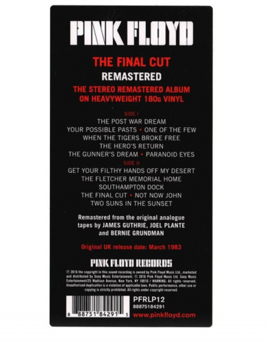 Виниловая пластинка PINK FLOYD - Final Cut