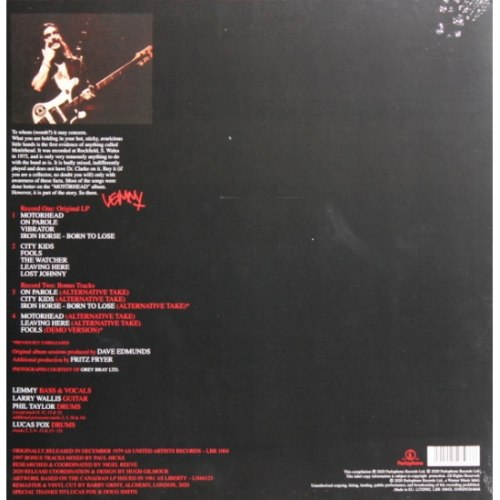 Виниловая пластинка MOTORHEAD - ON PAROLE (LIMITED, REMASTERED, 180 GR, 2 LP)