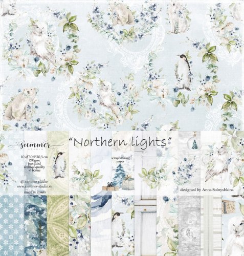 Набор двусторонней бумаги 11 листов, 30,5*30,5 см, Summer Studio Northern lights
