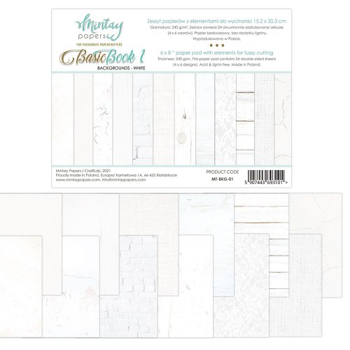 Фоновый набор BASIC BOOK 1 - WHITE, 6 листов, 15х20 см. Mintay Papers