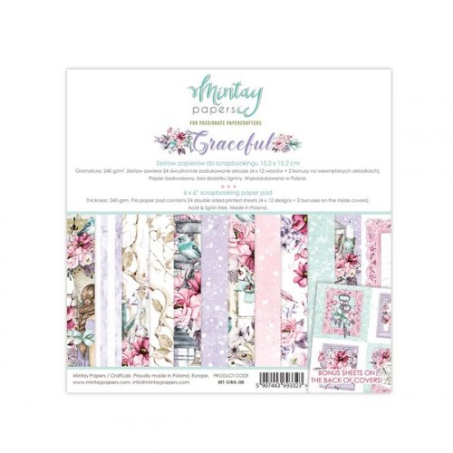 Набор бумаги Graceful, 12 листов + 1 бонусных лист, 15 х 15 см., Mintay Papers