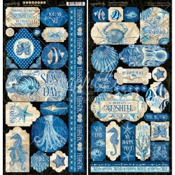 Набор наклеек из кардстока, коллекция Okean Blue, Graphic 45