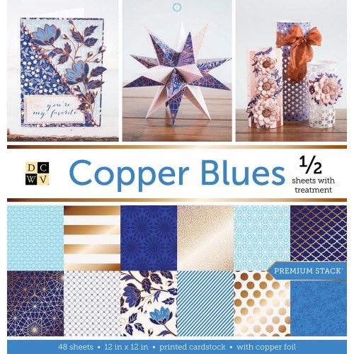 Набор бумаги Copper Blues 30 х 30, 24 односторонних листа, 12 из которых с фольгированием - бронза! DCWV