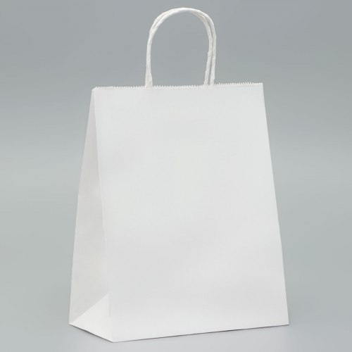 Пакет крафт без печати, белый, круглая ручка 22×12×28 см арт. 2682918