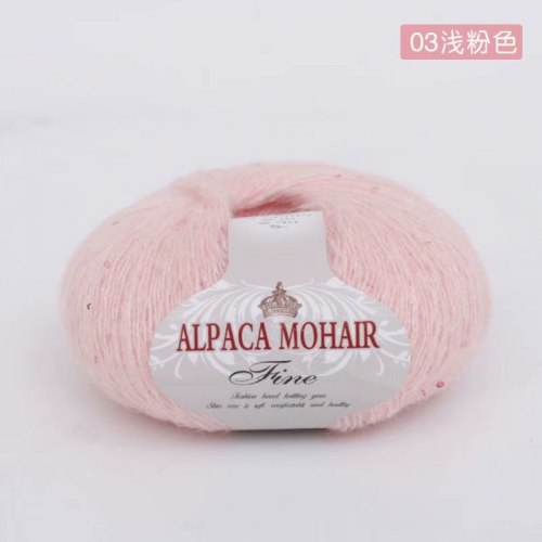 Пряжа Альпака Мохер Файн с пайетками цвет 03 нежно-розовый