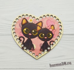 Цветное донышко/крышка для корзин сердце "Чёрные котята" 17*14 см.