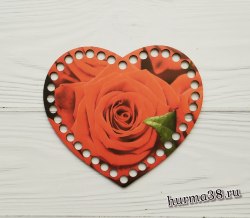 Цветное донышко/крышка для корзин сердце "Красные розы" 17*14 см.
