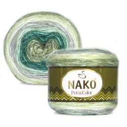 Пряжа Нако Перу Колор (Nako Peru Color) 32418 мята/изумруд/серый
