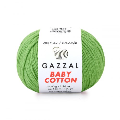 Пряжа Газзал Бейби Коттон (Gazzal Baby Cotton) 3448 зелёное яблоко