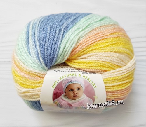 Пряжа Ализе Бейби Вул Батик (Alize Baby Wool Batik) 6539 голубой/жёлтый/синий