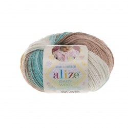 Пряжа Ализе Бейби Вул Батик (Alize Baby Wool Batik) 6320 белый/бирюза/какао