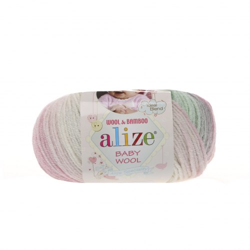 Пряжа Ализе Бейби Вул Батик (Alize Baby Wool Batik) 6541 розовый/серый/мята