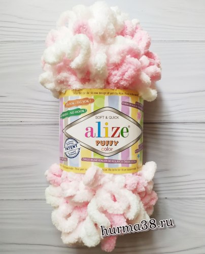 Пряжа Ализе Пуффи Колор (Alize Puffy Color) 5863 белый/розовый