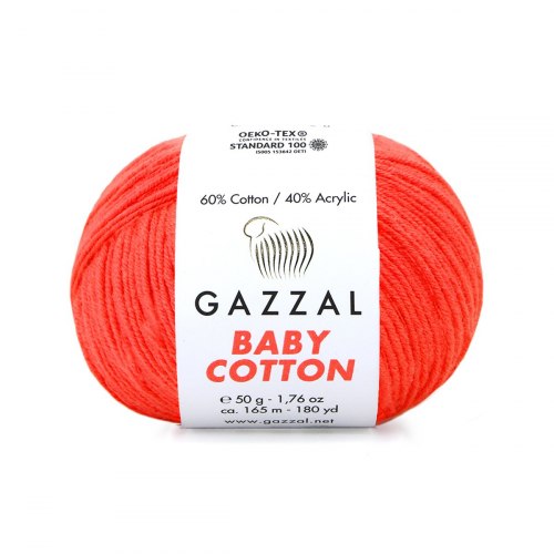 Пряжа Газзал Бейби Коттон (Gazzal Baby Cotton) 3459 оранжевый неон