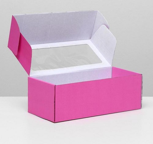 Коробка самосборная, с окном, розовая, 16 х 35 х 12 см. арт. 4832232