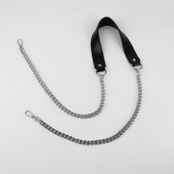 Ручка для сумки, с плоскими цепочками и карабинами, 120 × 3 см, цвет чёрный/серебряный арт. 9898277