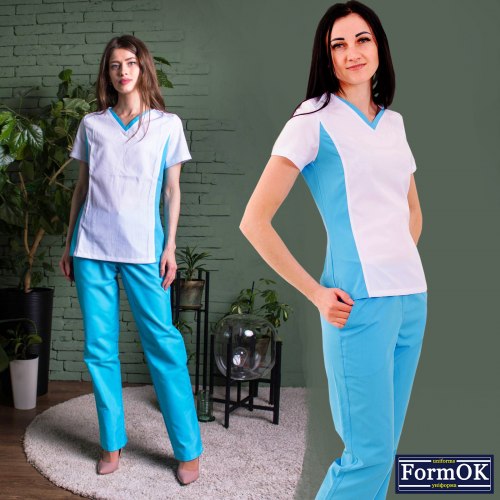 Женский медицинский костюм FormOK Ариша бело-голубой