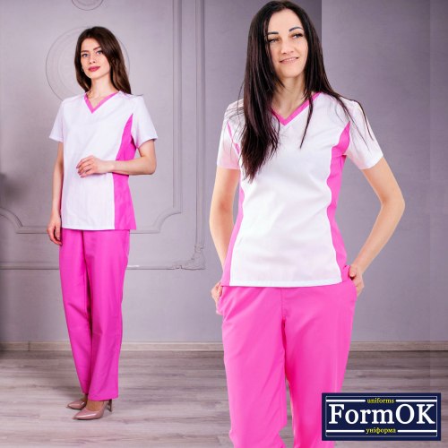Женский медицинский костюм FormOK Ариша бело-розовый