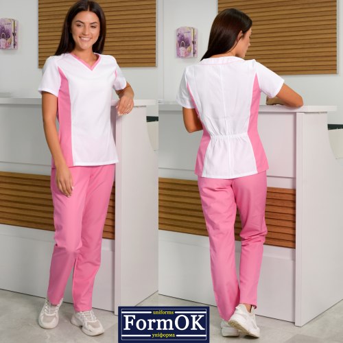 Женский медицинский костюм FormOK Ариша бело-розовый