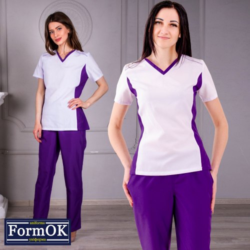 Женский медицинский костюм FormOK Ариша бело-фиолетовый