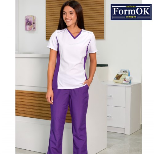 Женский медицинский костюм FormOK Ариша бело-фиолетовый