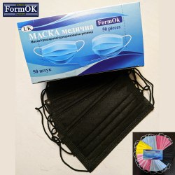 Медицинская маска паяная с переносицей FormOK черная, спанбонд, три слоя